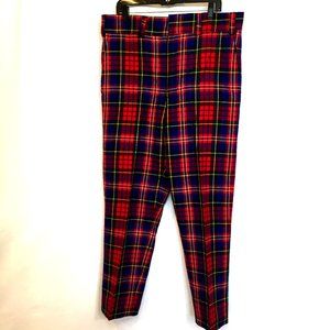 Tartan Trousers 70’s Red Blue Tartan Scottish Straight Leg Wool Pants Slacks